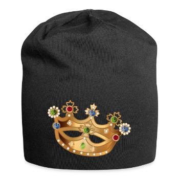 Couronne dorée avec pierres précieuses et perles - Bonnet en jersey - noir - Devant