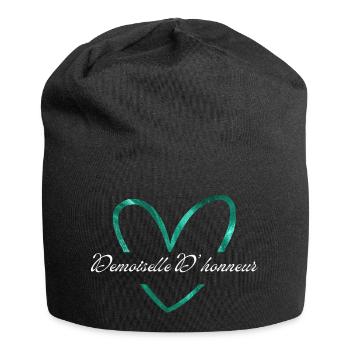 Brautjungfer mit glitzerndem grünem Herz - Jersey-Beanie - Schwarz - Vorne