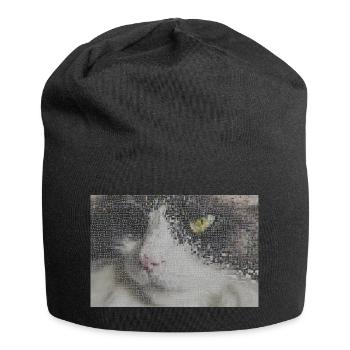 Katzenporträt Mosaik - Jersey-Beanie - Schwarz - Vorne