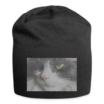 Katzenporträt im Glitch-Look - Jersey-Beanie - Schwarz - Vorne