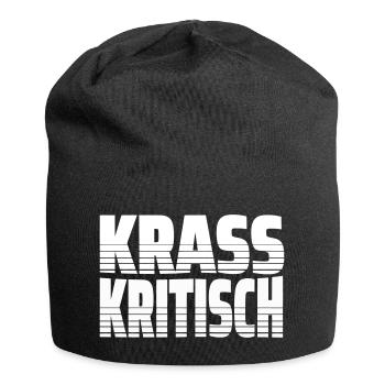 Krass Kritisch - Krasser Linientext mit Streifen - Jersey-Beanie - Schwarz - Vorne