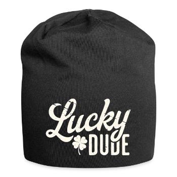 Glücklicher Typ mit vierblättrigem Kleeblatt-Design - Jersey-Beanie - Schwarz - Vorne