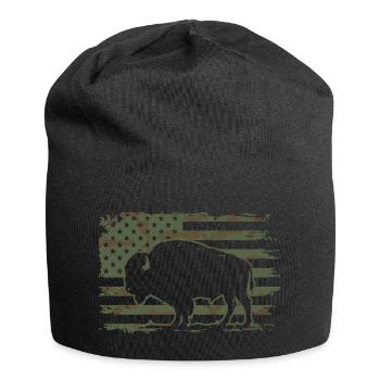 Tarn-US-Flagge-Bison-Silhouetten-Design - Jersey-Beanie - Schwarz - Vorne