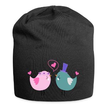 Vogel-Brautpaar - Jersey-Beanie - Schwarz - Vorne