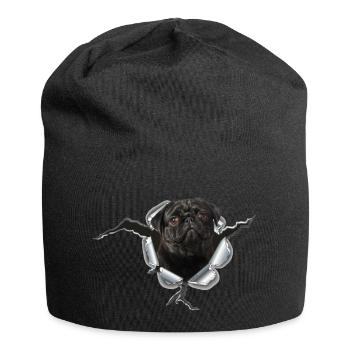 Mops Schwarz im Metall Loch - Jersey-Beanie - Schwarz - Vorne