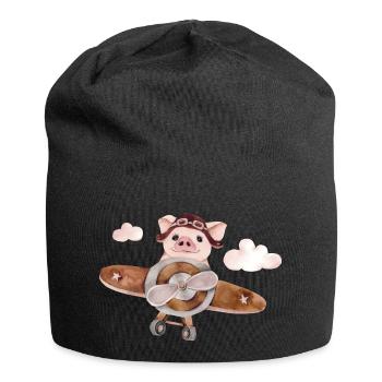 Schweinchen am Fliegen - Jersey-Beanie - Schwarz - Vorne