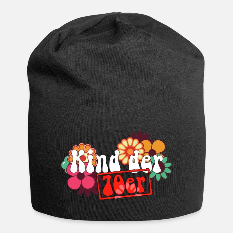Kind der 70er Blumen Retro - Jersey-Beanie - Schwarz
