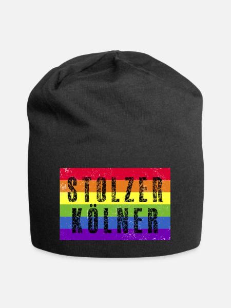 Stolzer Kölner - Regenbogenfahne - Jersey-Beanie - Schwarz