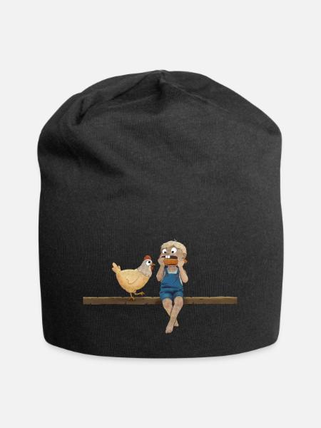 Junge mit Huhn und Mais - Jersey-Beanie - Schwarz