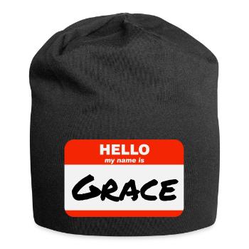 Hello My Name Is Grace Label Name Tag - Jersey Beanie - black - Front