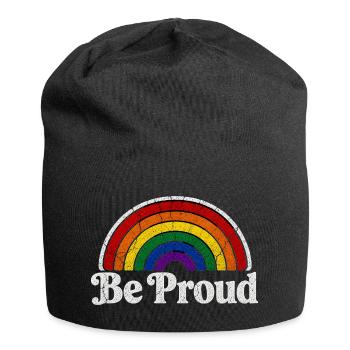 Be Proud LGBT Saying Retro Rainbow Motif - Jersey Beanie - black - Front