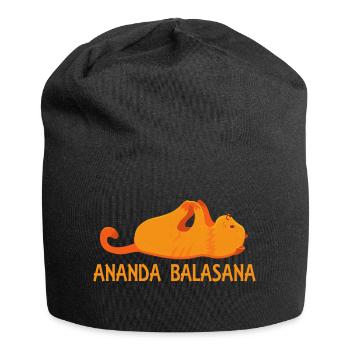 Coole Ananda Balasana Yoga Pose Katzenliebhaber Geschenke - Jersey-Beanie - Schwarz - Vorne