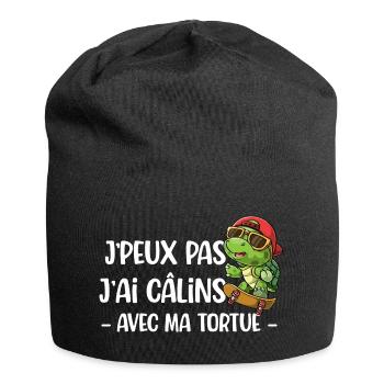 J'peux pas j'ai câlins avec ma tortue cadeau drôle - Bonnet en jersey - noir - Devant