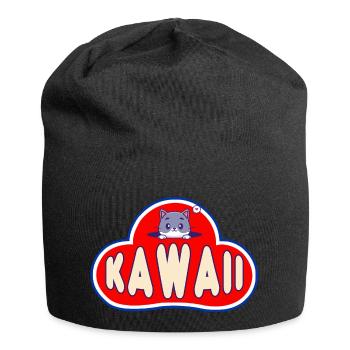 Vintage Japanese Cat "Kawaii" Anime Graphic - Jersey Beanie - black - Front