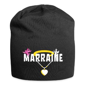 Marraine Baptême Chérubin - Collier avec Cœur - Bonnet en jersey - noir - Devant