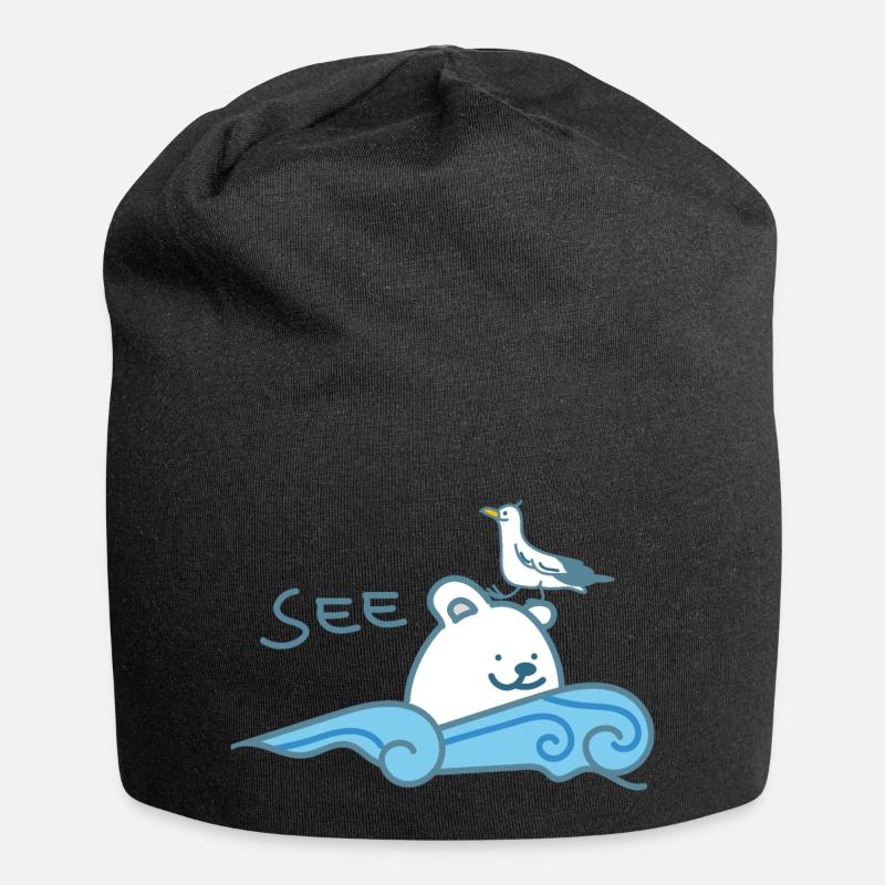Eisbär am Meer - Jersey-Beanie - Schwarz
