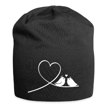 Verliebte Vögel mit Herz Silhouette - Jersey-Beanie - Schwarz - Vorne