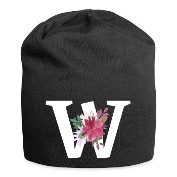 Brief mit Blumen - Jersey-Beanie - Schwarz - Vorne