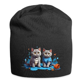 Cat Lovers in Blue Puddle - Jersey Beanie - black - Front