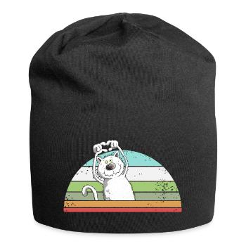 Drollige Katze Cartoon Vintage Katzenliebhaber - Jersey-Beanie - Schwarz - Vorne