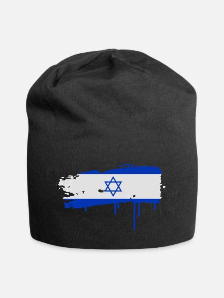 Pinselstrich in Blau-Weiß mit Davidstern - Jersey-Beanie - Schwarz
