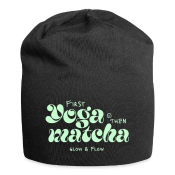 First Yoga Then Matcha Typo-Design - Jersey-Beanie - Schwarz - Vorne
