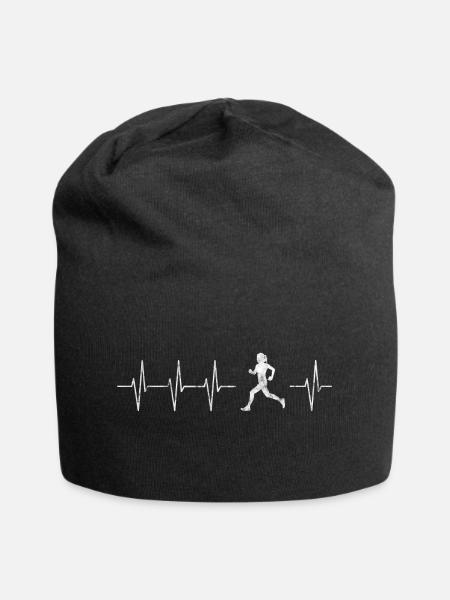 Laufen Herzschlag Joggen Heartbeat Geschenk - Jersey-Beanie - Schwarz