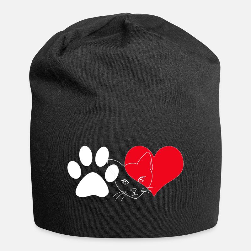 Katzengesicht Herz Pfote - Jersey-Beanie - Schwarz
