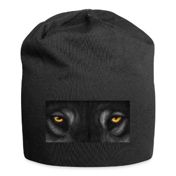 Wolf Eye's - yellow with gray fur - Jersey Beanie - black - Front