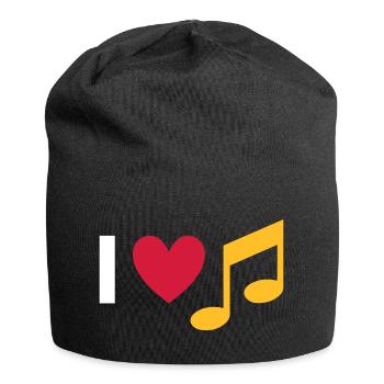 Ich liebe Musik (Herz, Note) - Jersey-Beanie - Schwarz - Vorne