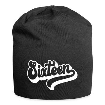Sechzehn 16. Geburtstag Jungen Mädchen 16 Jahre alt - Jersey-Beanie - Schwarz - Vorne
