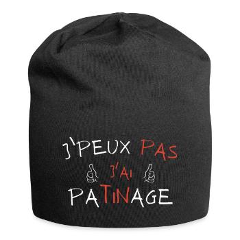 j'peux pas j'ai patinage - Bonnet en jersey - noir - Devant