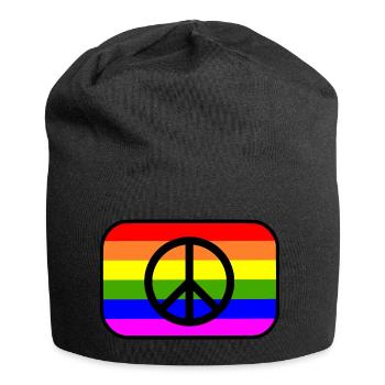 Peacezeichen auf LGBT Regenbogenfahne - Jersey-Beanie - Schwarz - Vorne