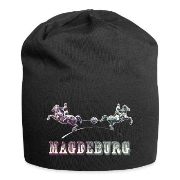 Magdeburg | Otto von Guerickes Halbkugelexperiment - Jersey-Beanie - Schwarz - Vorne