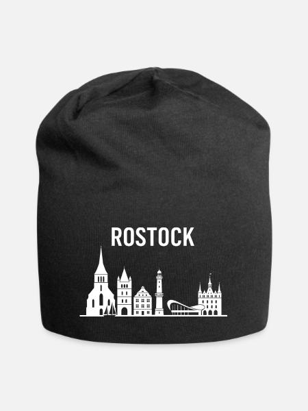 Rostock Schriftzug und Skyline - Jersey-Beanie - Schwarz