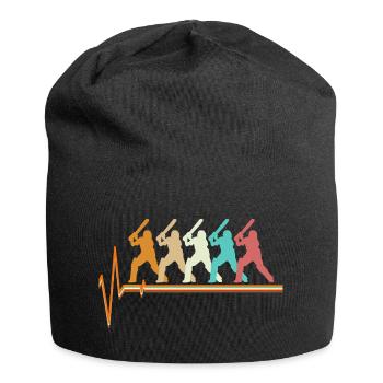 Cricket Heartbeat Retro Batsman Pulse Slogan - Jersey Beanie - black - Front
