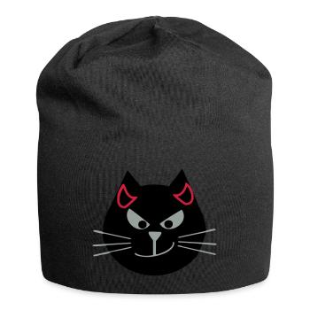 Katze mit Teufelshörnern - Jersey-Beanie - Schwarz - Vorne