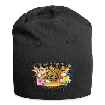 Golden crown with flowers - Jersey Beanie - black - Front