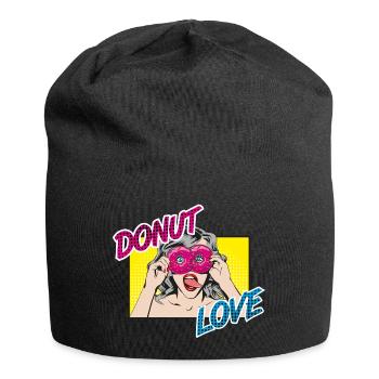 Popart - Donut Love - Zunge - Süßigkeit - Jersey-Beanie - Schwarz - Vorne