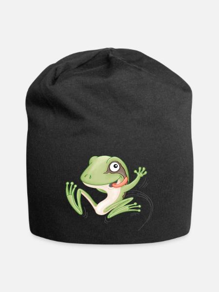 hüpfender Frosch - Jersey-Beanie - Schwarz