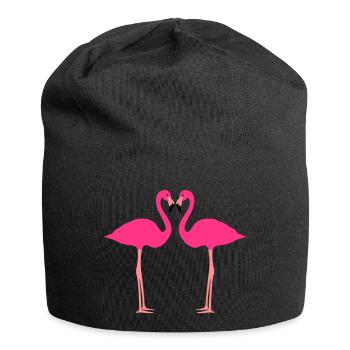 Flamingos, Flamingo Herz - Jersey-Beanie - Schwarz - Vorne
