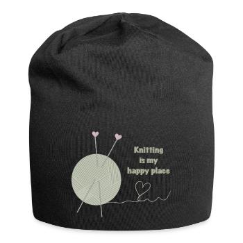 Stricken ist mein glücklicher Ort - Jersey-Beanie - Schwarz - Vorne