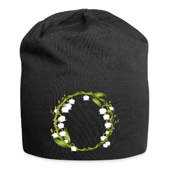 zarter frühlingshafter Kranz aus Maiglöckchen - Jersey-Beanie - Schwarz - Vorne