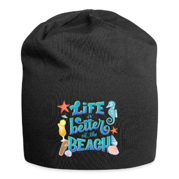 Sommer, Sonne, Strand und Meer - Jersey-Beanie - Schwarz - Vorne
