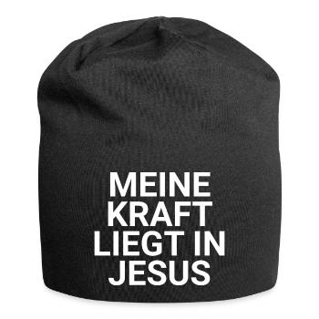 Meine kraft liegt in Jesus - Jersey-Beanie - Schwarz - Vorne