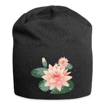 Deux fleurs de nénuphars avec bourgeon dans l’étang aux nénuphars - Bonnet en jersey - noir - Devant