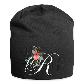 Buchstabe r blumig - Jersey-Beanie - Schwarz - Vorne