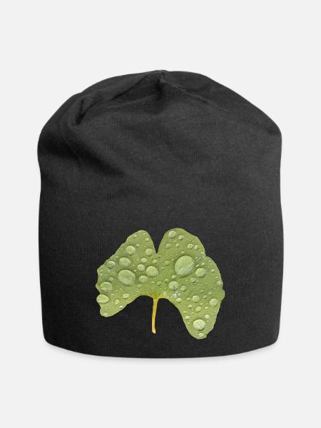Ginkgo Blatt Wassertropfen Ginkgoblatt Foto - Jersey-Beanie - Schwarz