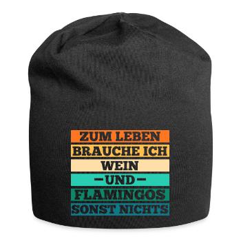 Zum leben brauche ich Wein und Flamingos - Jersey-Beanie - Schwarz - Vorne