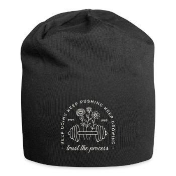Fitnessstudio vertrauen Sie dem Prozess, halten Sie weiter Disziplin Zitate - Jersey-Beanie - Schwarz - Vorne